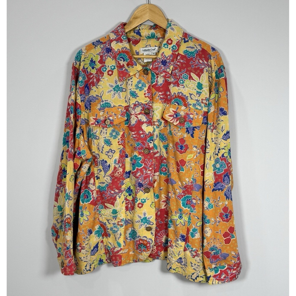 Cold water Creek Linen Rayon Floral Blouse Blouse‎ 3X
